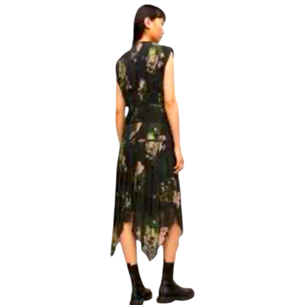 RARE All Saints Coco Asago dress — black floral pleated midi asymmetric NWT - Picture 3 of 15